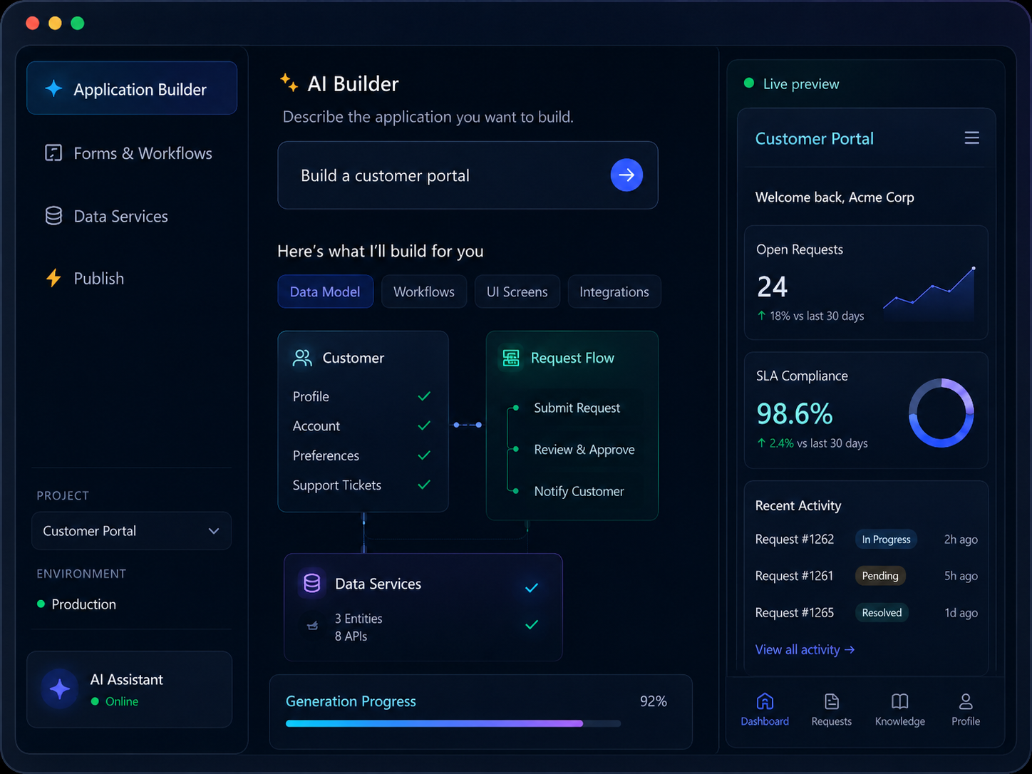 CodeScale builder translating requirements into an application